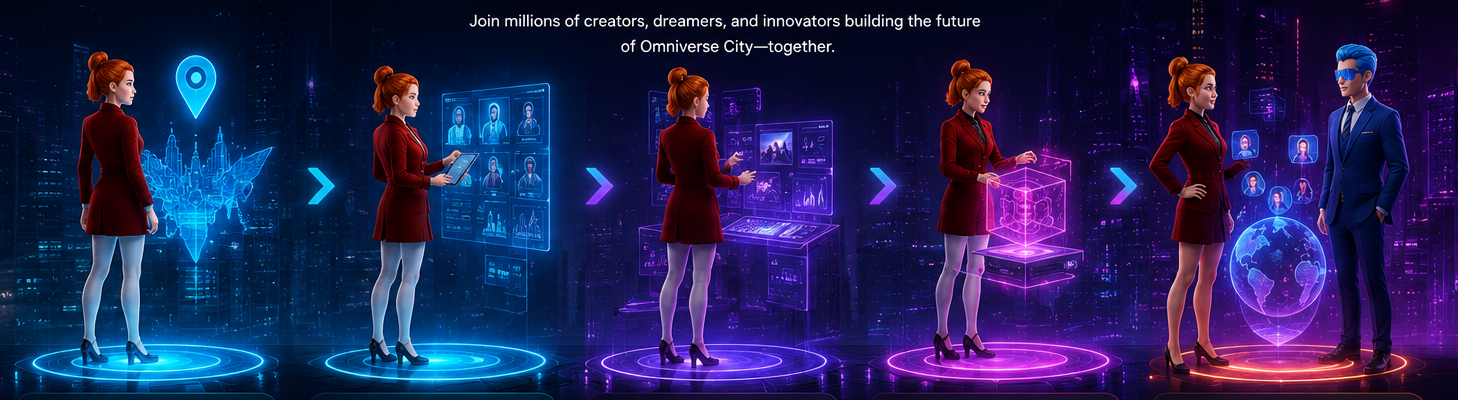 A citizen moving through the Omniverse City journey