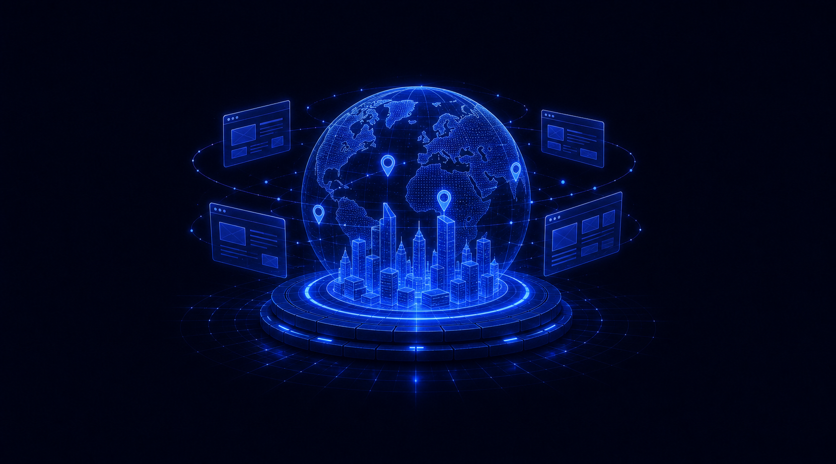 A blue holographic globe connecting creator-made domains